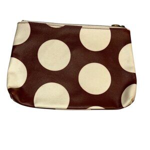madewell NEW NWT brown cream large Polka Dot Zipper pouch Makeup Cosmeti…